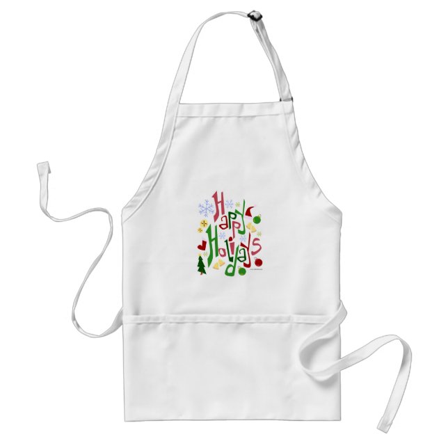 Cute Happy Holidays Red Green Lettering Adult Apron (Front)