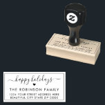Cute Happy Holidays Script Heart Return Address  Rubber Stamp<br><div class="desc">Elegant Modern Happy Holidays Script Christmas Return Address Rubber Stamp. Features a „Happy Holidays” script in a hand lettered calligraphy swash tail font type and love heart symbol. Easy to add your family name and return address.</div>