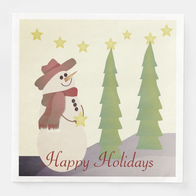 Cute Happy Holidays Snowman Paper Dinner Napkins (Front)