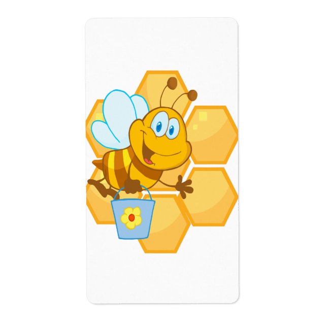 cute happy honey bee and honeycomb label (Front)