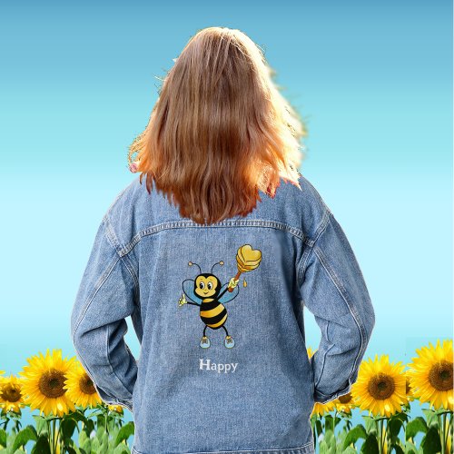 Cute Happy Honey Bee Cartoon Denim Jacket