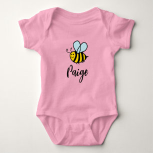 Cute happy honey bee cartoon personalized baby bodysuit