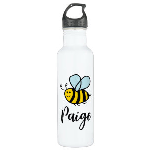 Cute happy honey bee cartoon personalized stainless steel water bottle