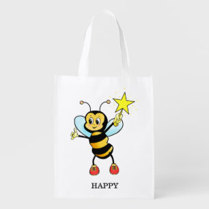 Cute Happy Honey Bee with Star Grocery Bag