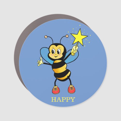 Cute Happy Honey Bee with Star on Sky Blue Car Magnet