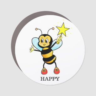 Cute Happy Honey Bee with Star on White Car Magnet