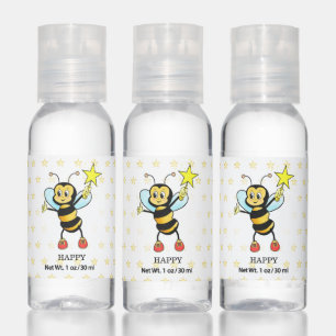 Cute Happy Honey Bee with Stars on White Hand Sanitizer