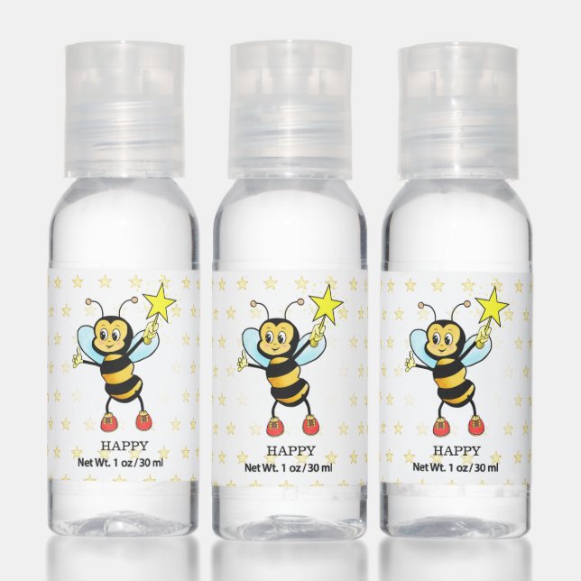 Cute Happy Honey Bee with Stars on White Hand Sanitizer (Set)