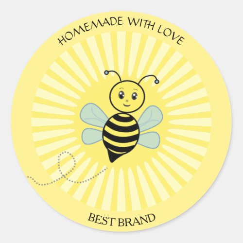Cute Happy Honeybee Jar Label  Sun Rays Homemade