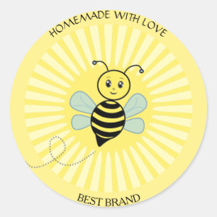 Cute Happy Honeybee Jar Label & Sun Rays Homemade