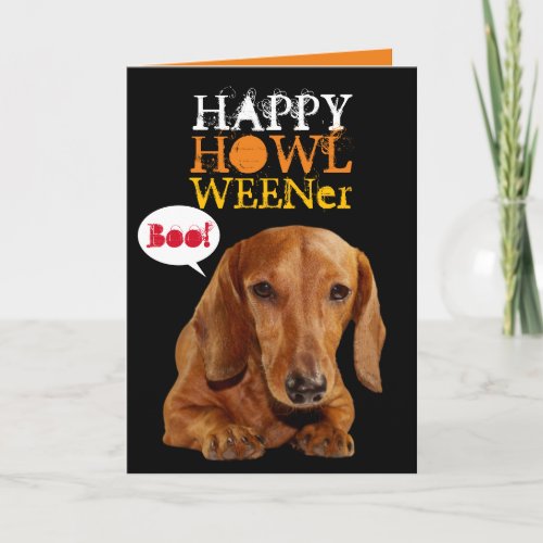 Cute Happy Howl Weener Dog Halloween Card