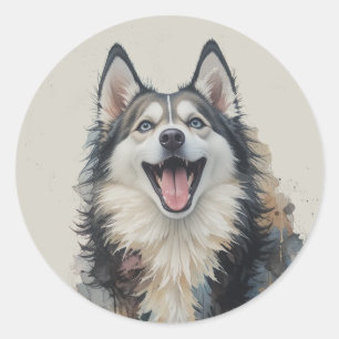 Cute Happy Husky Pet Animal Classic Round Sticker