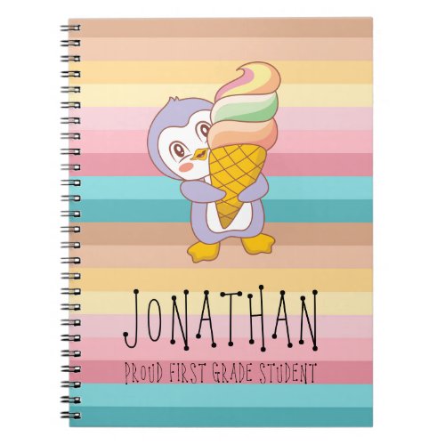 Cute Happy Ice Cream Penguin Cartoon Illustration Notebook