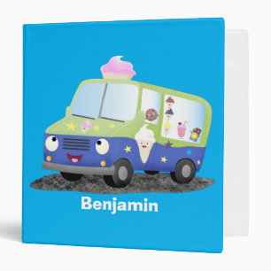 Cute happy ice cream truck cartoon 3 ring binder
