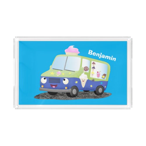 Cute happy ice cream truck cartoon acrylic tray