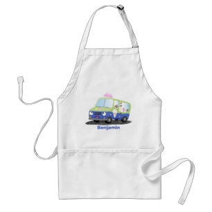 Cute happy ice cream truck cartoon adult apron