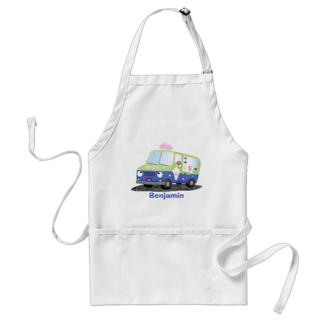 Cute happy ice cream truck cartoon adult apron (Front)