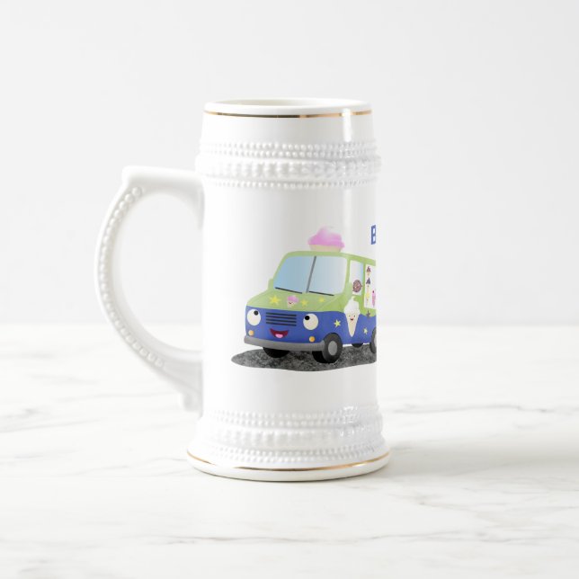 Cute happy ice cream truck cartoon beer stein (Left)