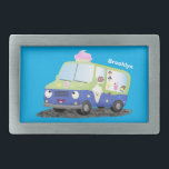 Cute happy ice cream truck cartoon belt buckle<br><div class="desc">Just about everyone loves ice cream! This happy truck is drawn in cute cartoon illustration style. Lots of sweet fun!</div>