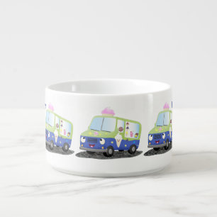 Cute happy ice cream truck cartoon bowl