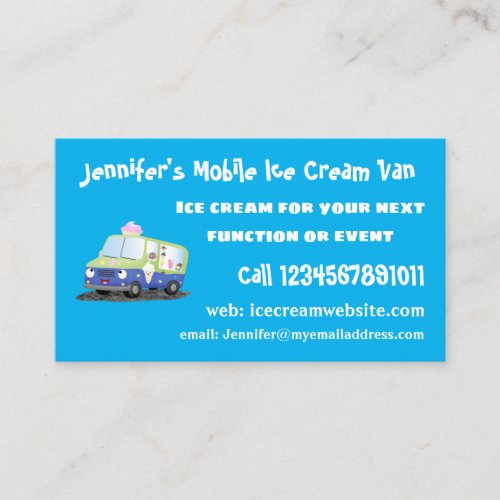 Cute happy ice cream truck cartoon  business card