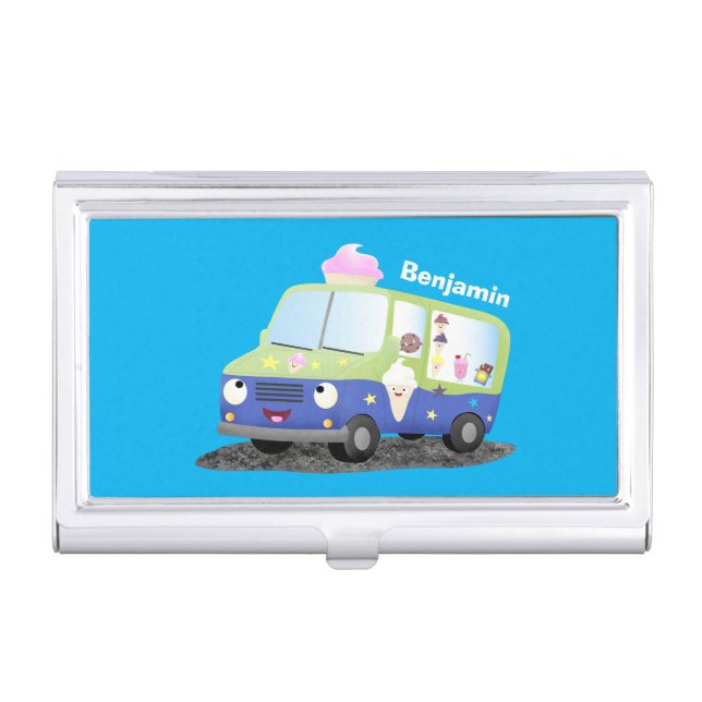 Cute happy ice cream truck cartoon business card case (Front)