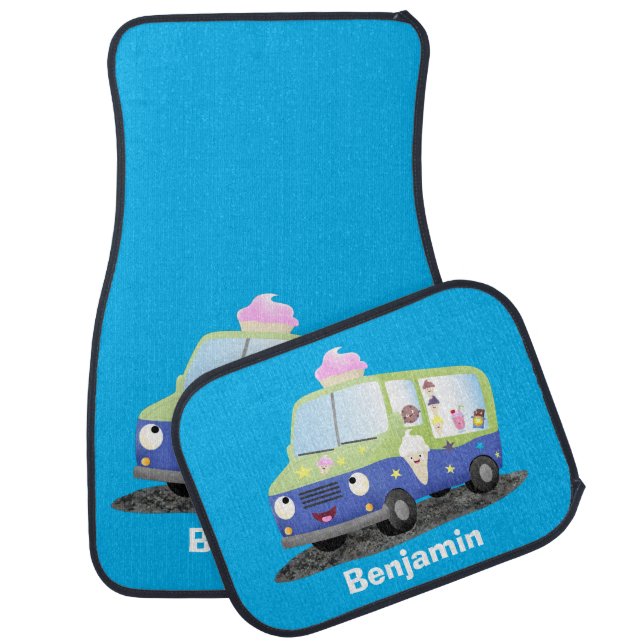Cute happy ice cream truck cartoon car floor mat (Set)