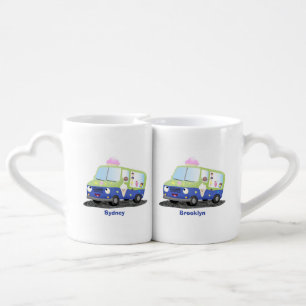Cute happy ice cream truck cartoon coffee mug set