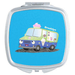 Cute happy ice cream truck cartoon compact mirror