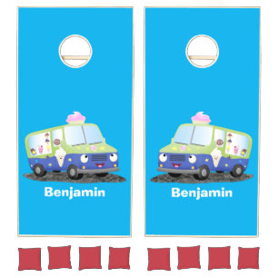 Cute happy ice cream truck cartoon cornhole set