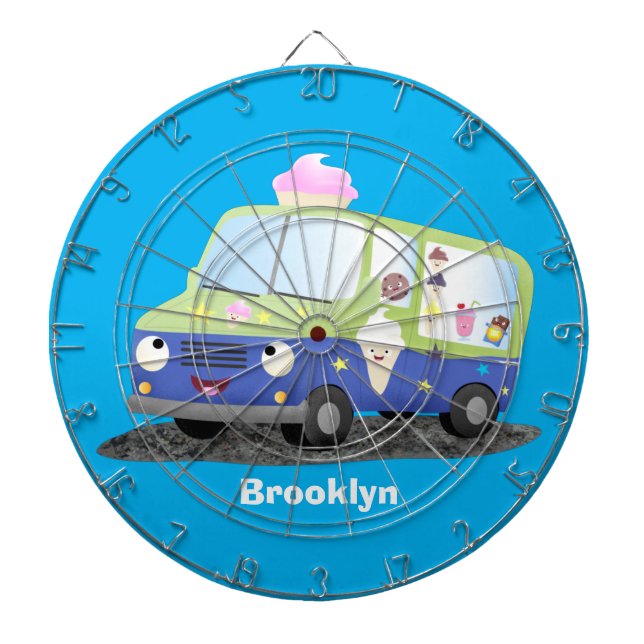Cute happy ice cream truck cartoon dart board (Front)