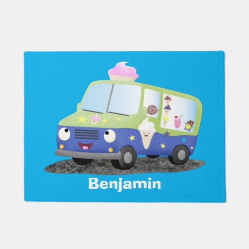 Cute happy ice cream truck cartoon doormat