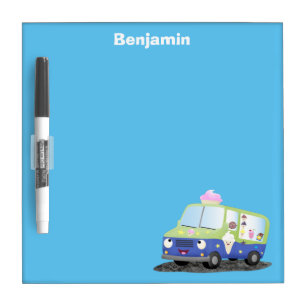 Cute happy ice cream truck cartoon dry erase board