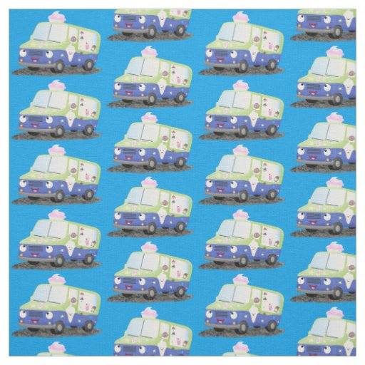 Cute happy ice cream truck cartoon  fabric