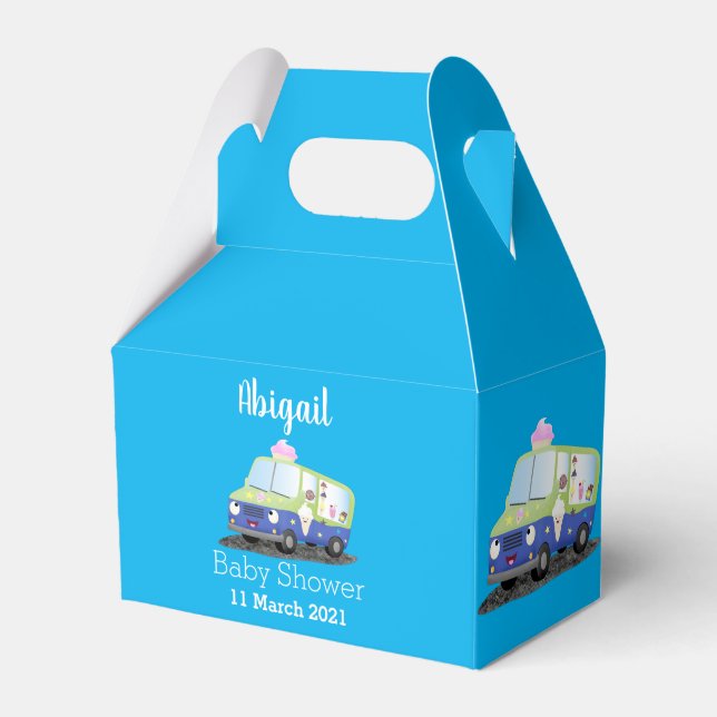 Cute happy ice cream truck cartoon favor boxes (Front Side)