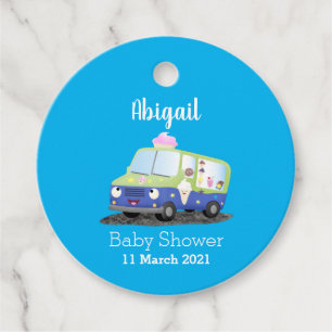 Cute happy ice cream truck cartoon favor tags