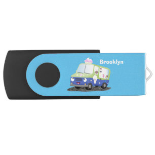 Cute happy ice cream truck cartoon flash drive