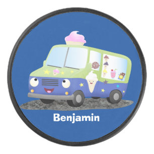 Cute happy ice cream truck cartoon hockey puck