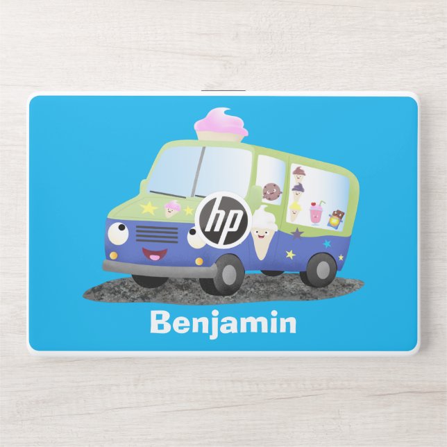 Cute happy ice cream truck cartoon HP laptop skin (Front)