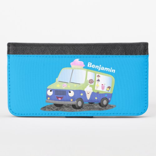 Cute happy ice cream truck cartoon iPhone x wallet case