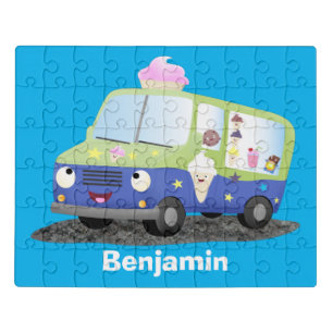 Cute happy ice cream truck cartoon jigsaw puzzle