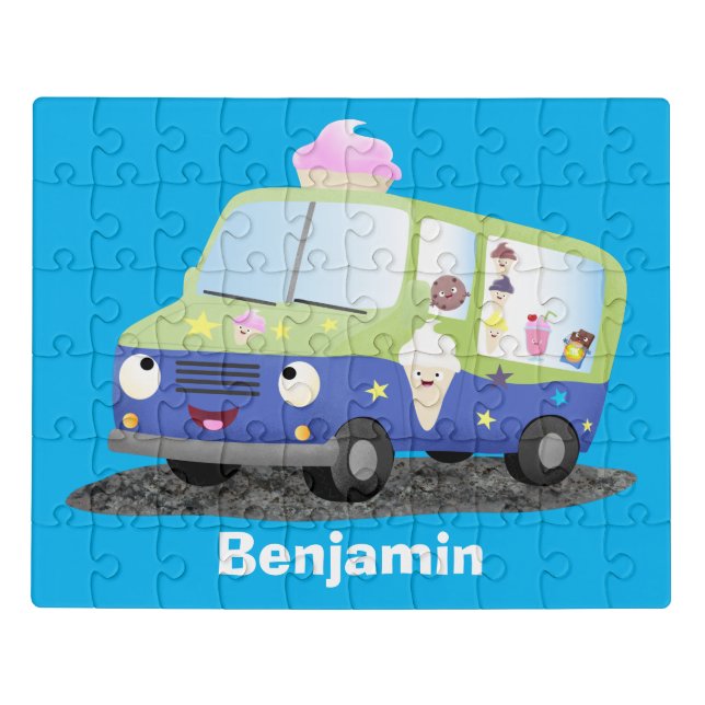 Cute happy ice cream truck cartoon jigsaw puzzle (Puzzle Horizontal)