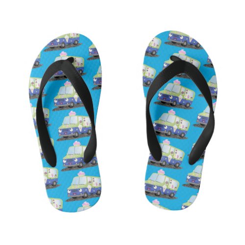 Cute happy ice cream truck cartoon kids flip flops