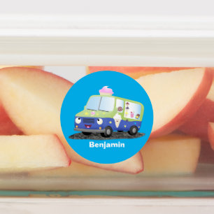 Cute happy ice cream truck cartoon labels