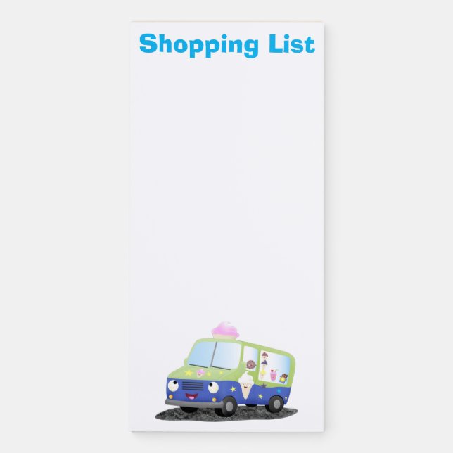 Cute happy ice cream truck cartoon magnetic notepad (Front)