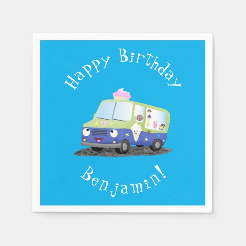 Cute happy ice cream truck cartoon napkins