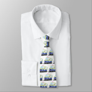 Cute happy ice cream truck cartoon neck tie