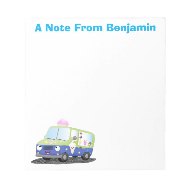 Cute happy ice cream truck cartoon notepad (Front)