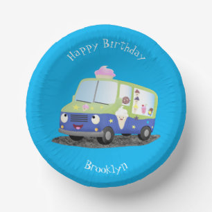 Cute happy ice cream truck cartoon paper bowls