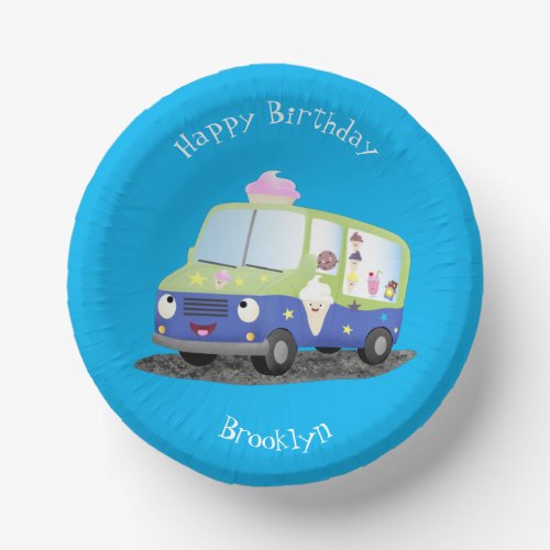 Cute happy ice cream truck cartoon  paper bowls